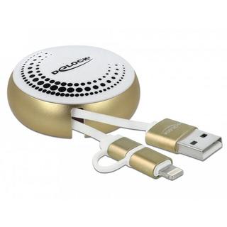 DeLock  Câble rétractable USB 2.0 2 en 1 Type-A à Micro-B et Lightning™ blanc / doré 