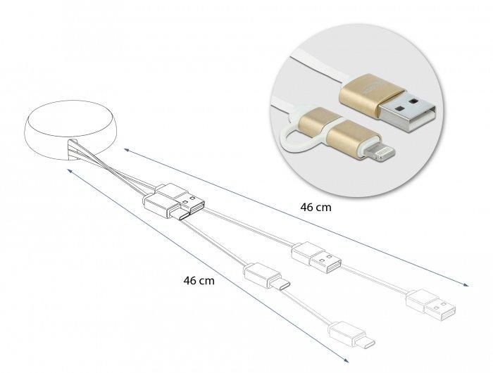 DeLock  Câble rétractable USB 2.0 2 en 1 Type-A à Micro-B et Lightning™ blanc / doré 