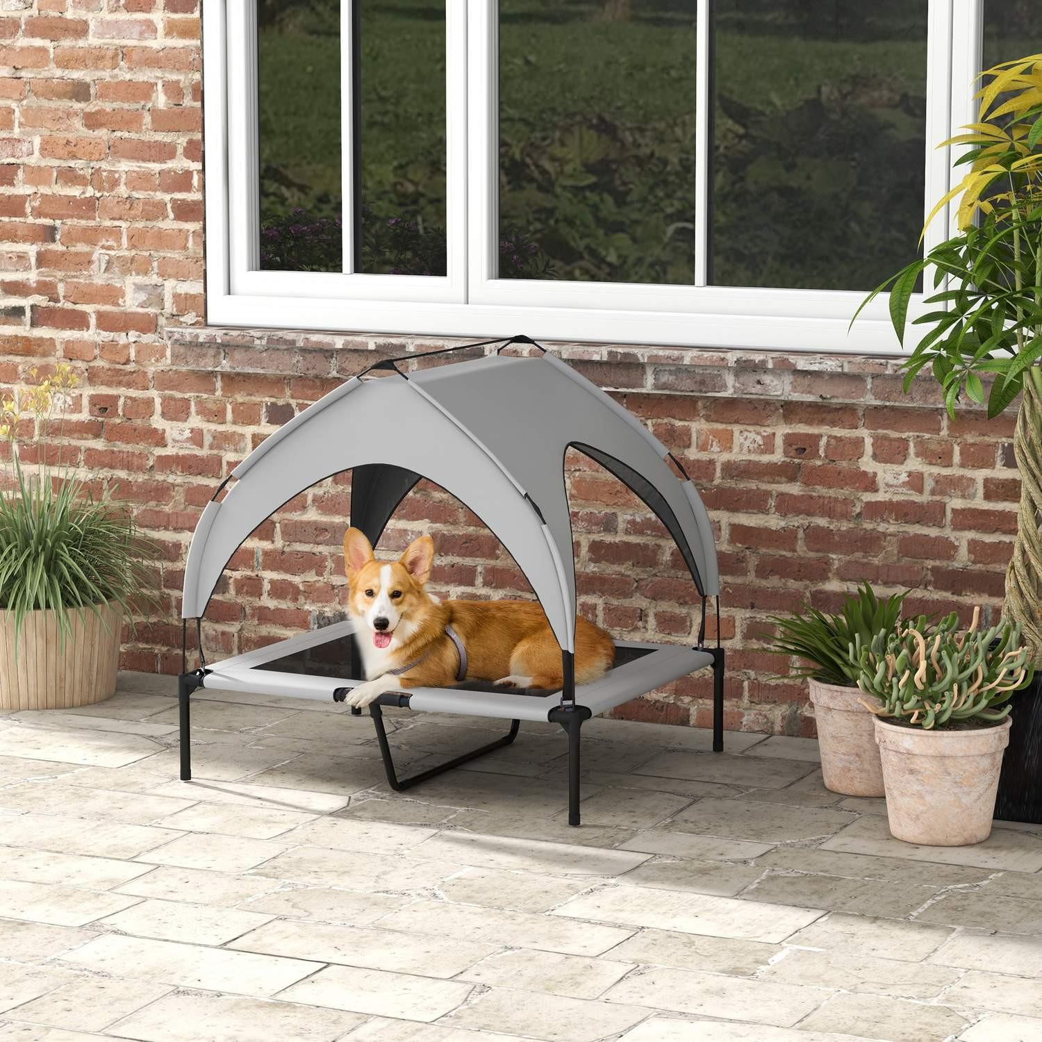 Northio  Erhöhtes Hundebett mit Baldachin, Haustierbett, Outdoor Hundeliege mit Dach, Atmungsaktiv, für große Hunde Hellgrau Oxford 91 x 76 x 89 cm 