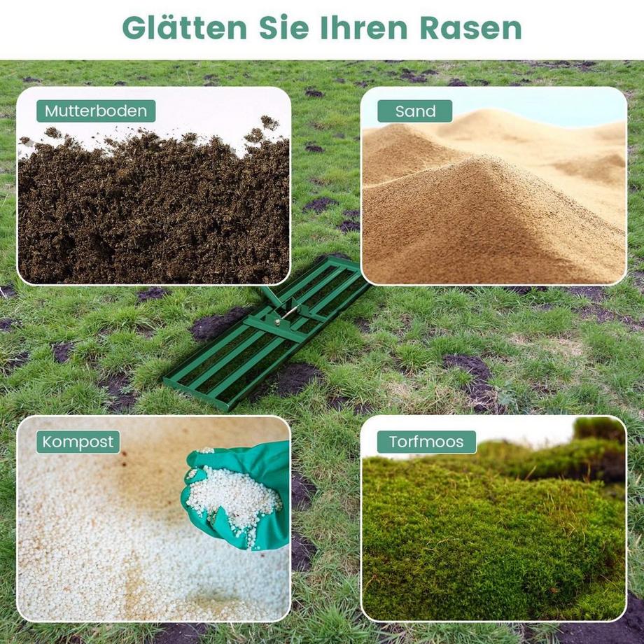 Northix  Nivellierrechen mit Ergonomischem Griff Robustes Rasenwerkzeug Levelingrake Flächenebner 106 x 25 cm Grün 