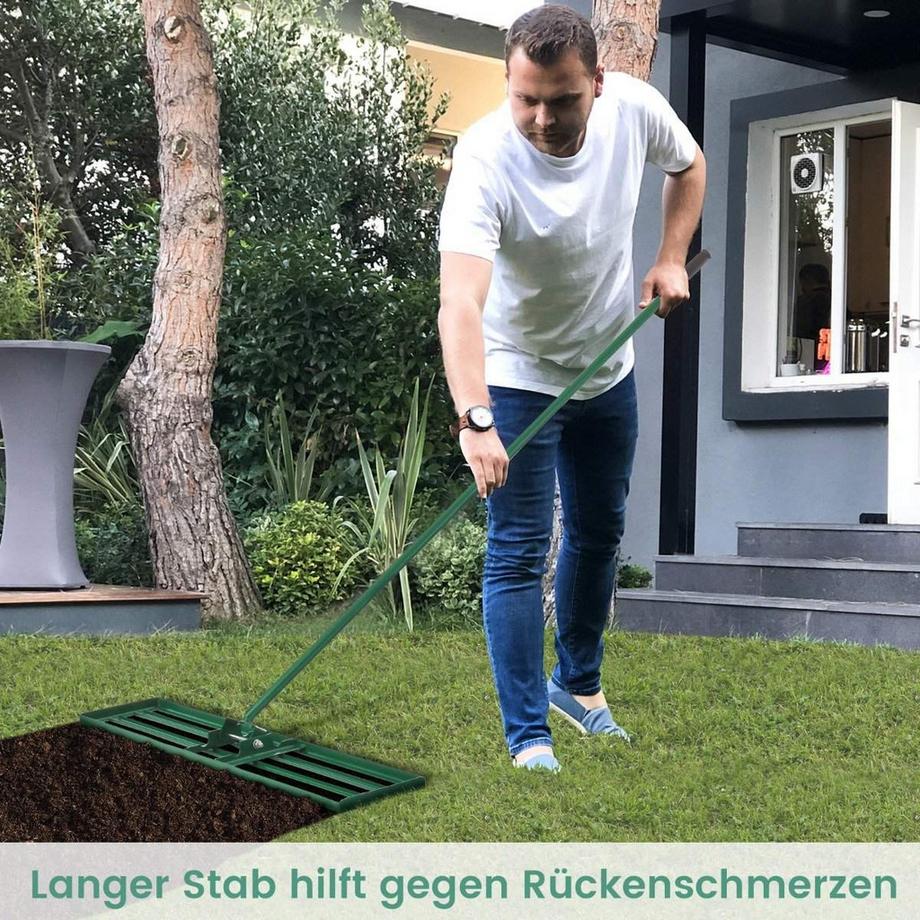 Northix  Nivellierrechen mit Ergonomischem Griff Robustes Rasenwerkzeug Levelingrake Flächenebner 106 x 25 cm Grün 