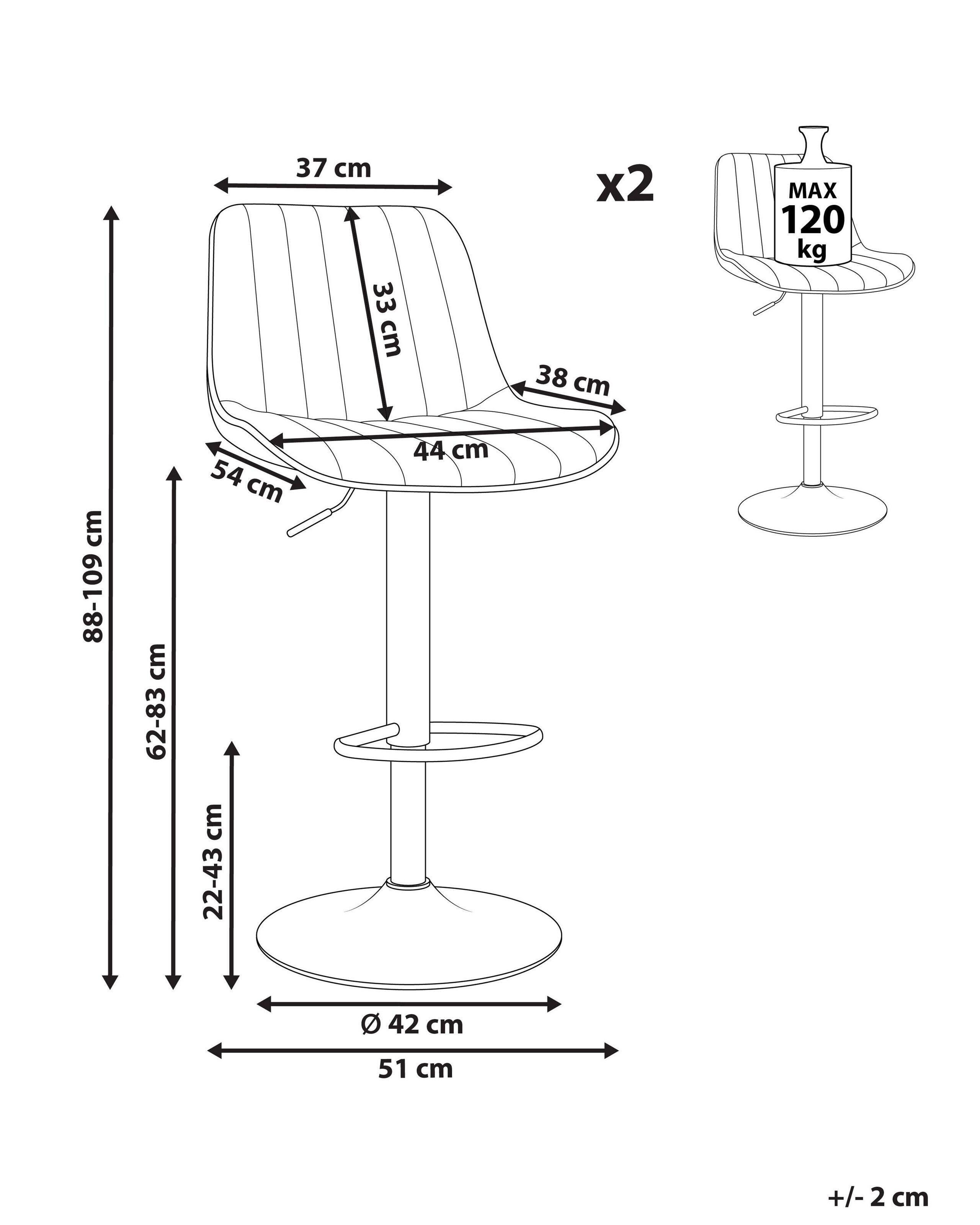 Beliani Lot de 2 chaises de bar en Velours Rétro DUBROVNIK  