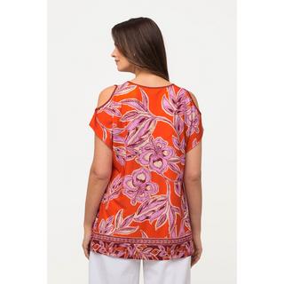 Ulla Popken  T-shirt, imprimé floral, rubans fantaisie, manches courtes, découpes 