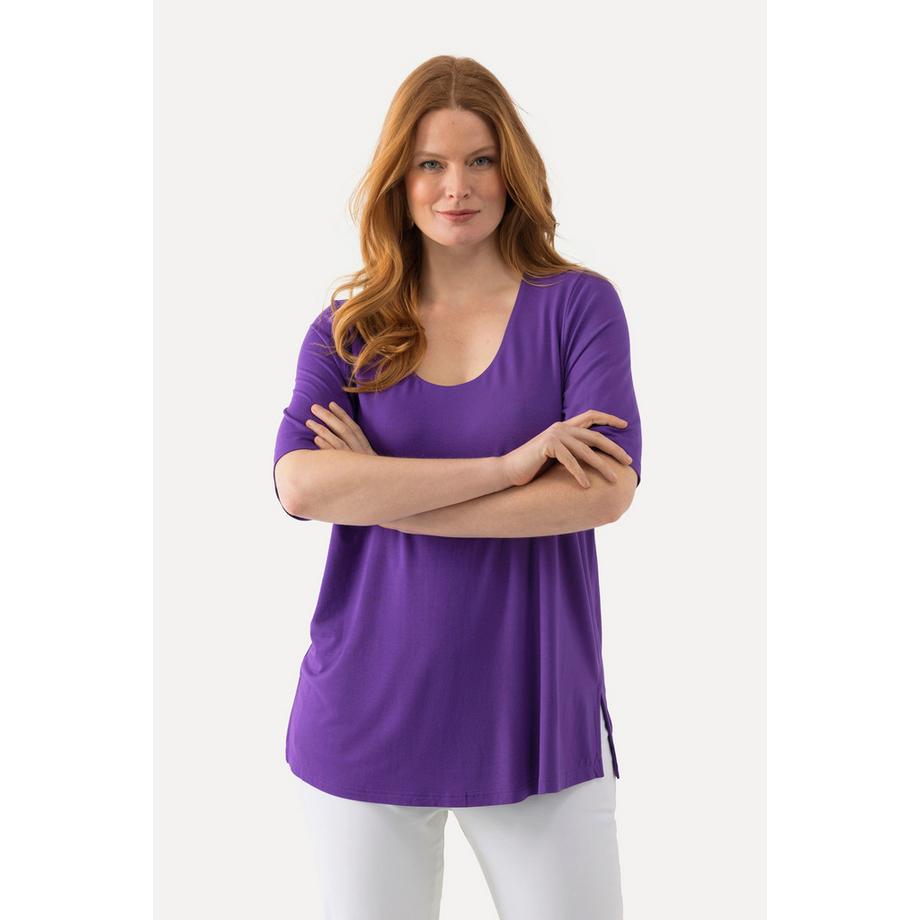 Ulla Popken T-Shirt doppellagig vorne V-Ausschnitt Halbarm  