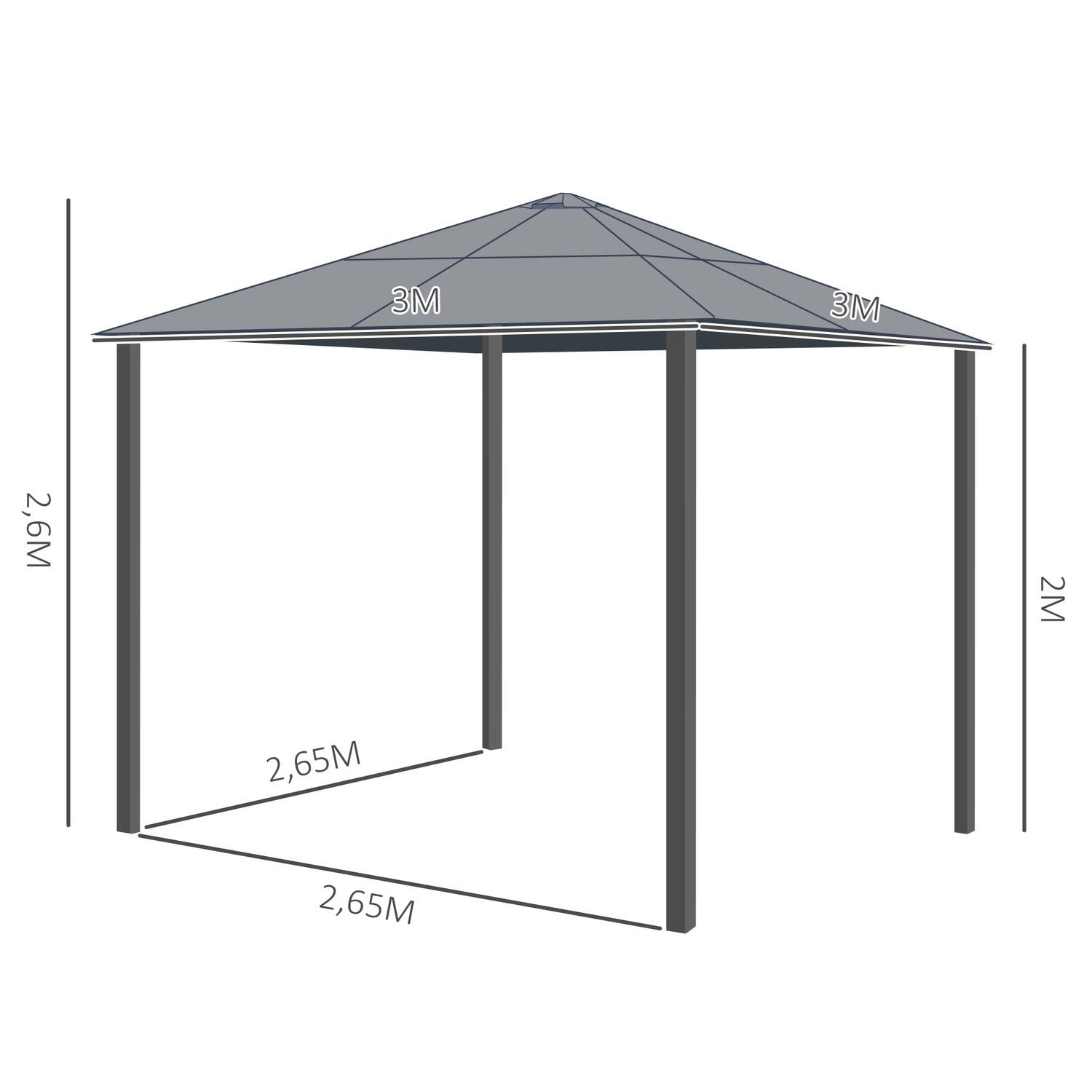 Northio Luxus Pavillon Gartenpavillon Alu Partyzelt Gartenzelt mit lichtdurchlässigem PC Dach Braun+Beige 300 x 300 x 260 cm  