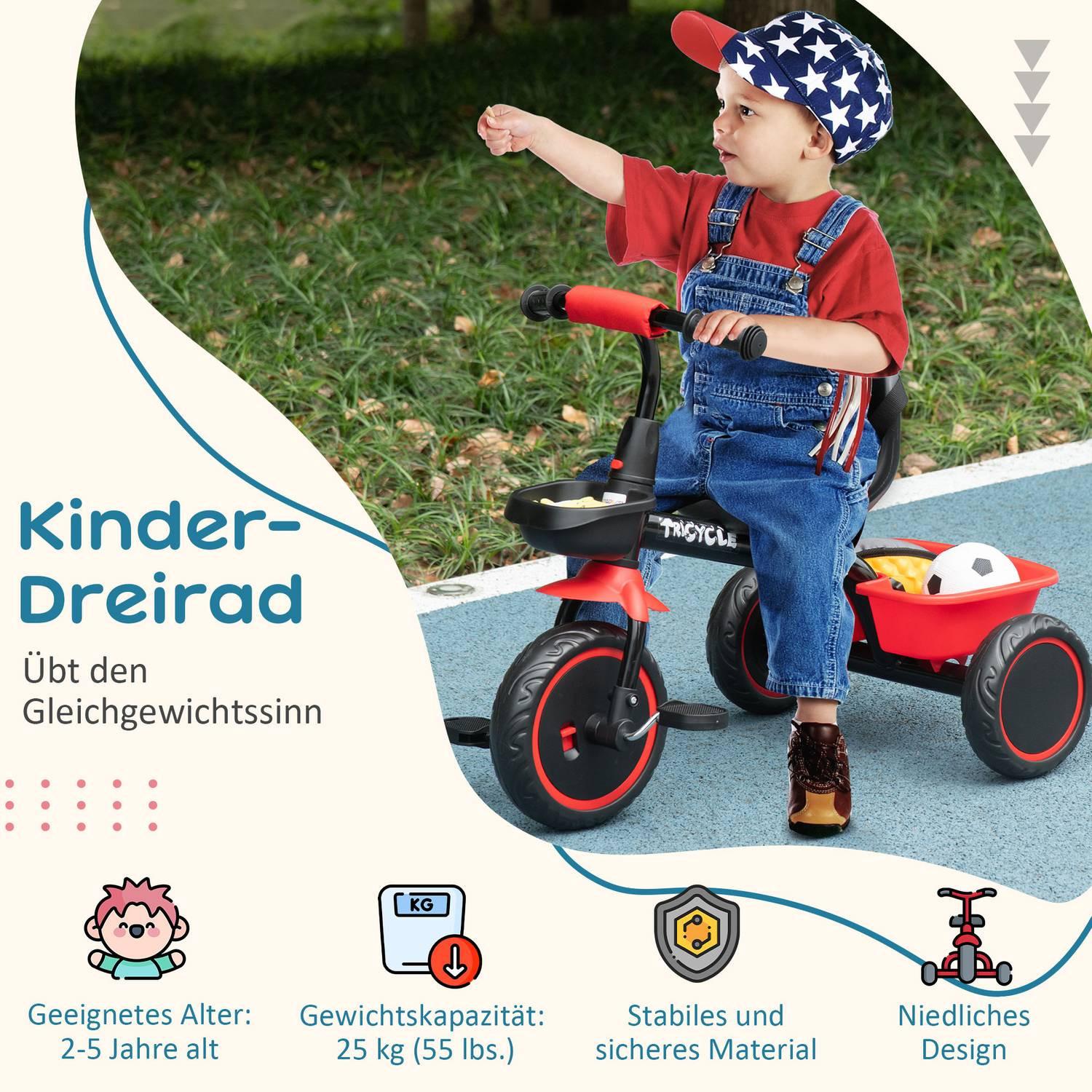 Northio  Tricycle, tricycle pour enfants, vélo pour enfants avec ceinture abdominale, pédales, panier à vélo, vélo pour enfants avec siège réglable en hauteur, pour 2 à 5 ans 