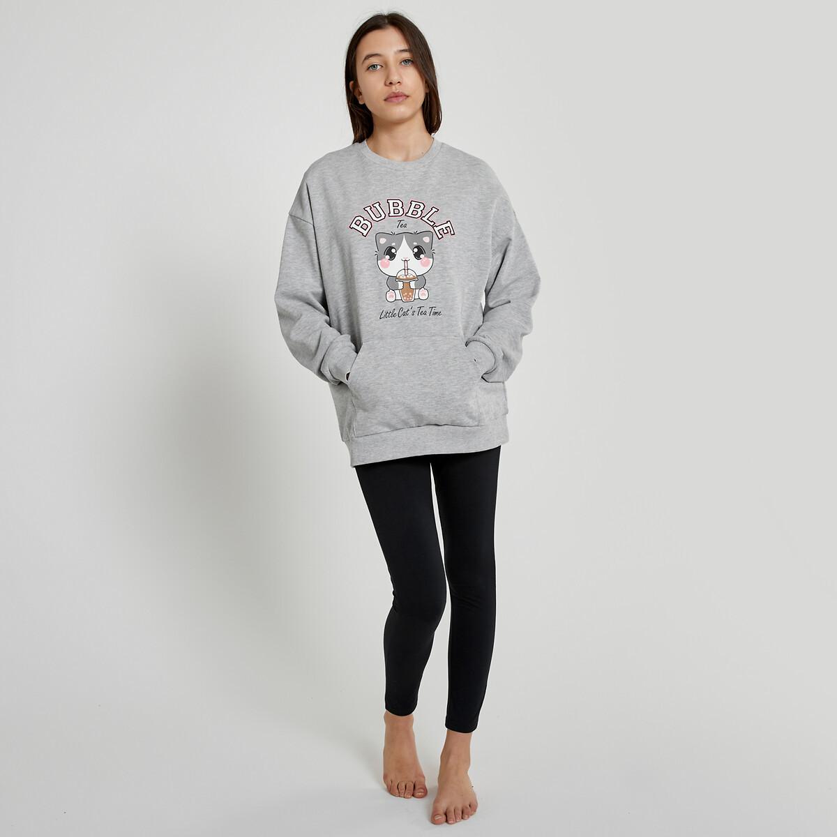 La Redoute Collections  Oversized-Pyjama mit Katzenmotiv 