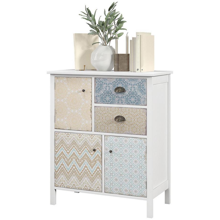 Cassettiera Mobiletto Portaoggetti 2 Cassetti 3 Scomparti Protezione Antiribaltamento Soggiorno Camera Da Letto Bianco 68X34X80 Cm