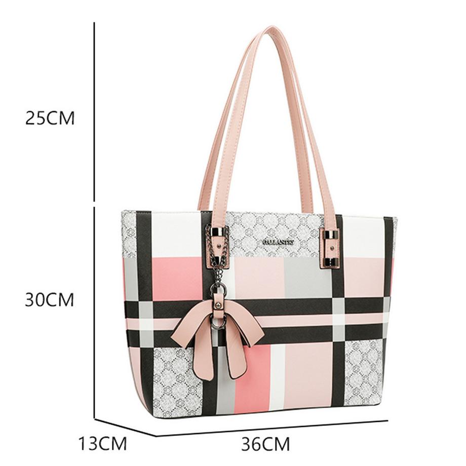 Gallantry Borsa Shopper a Quadri con Fiocco Decorativo  