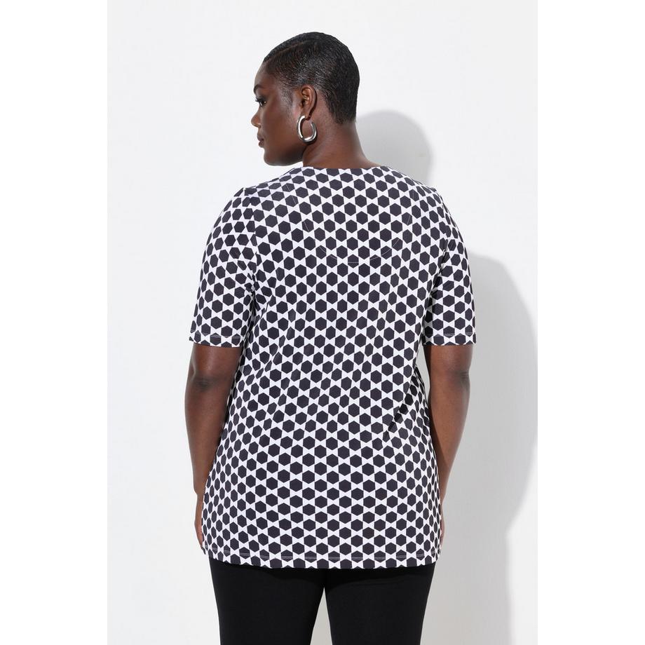 Ulla Popken Slinky Piqué A-Linie V-Ausschnitt Halbarm Shirt  