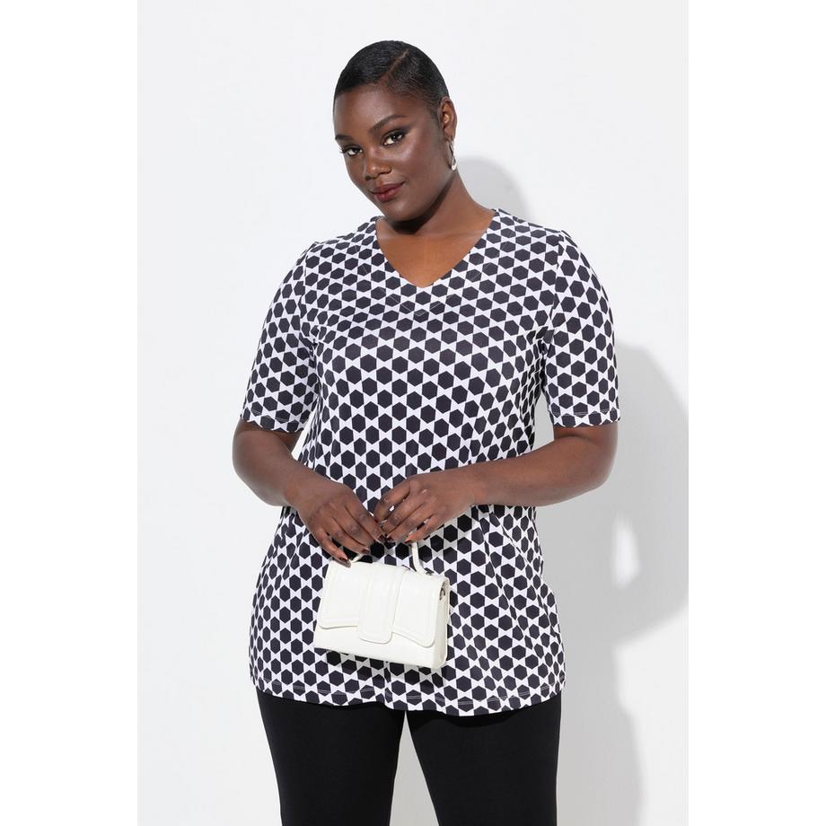 Ulla Popken Slinky Piqué A-Linie V-Ausschnitt Halbarm Shirt  