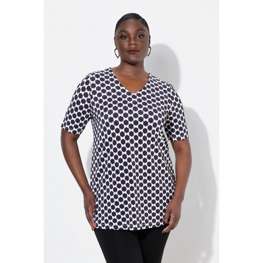 Ulla Popken Slinky Piqué A-Linie V-Ausschnitt Halbarm Shirt  