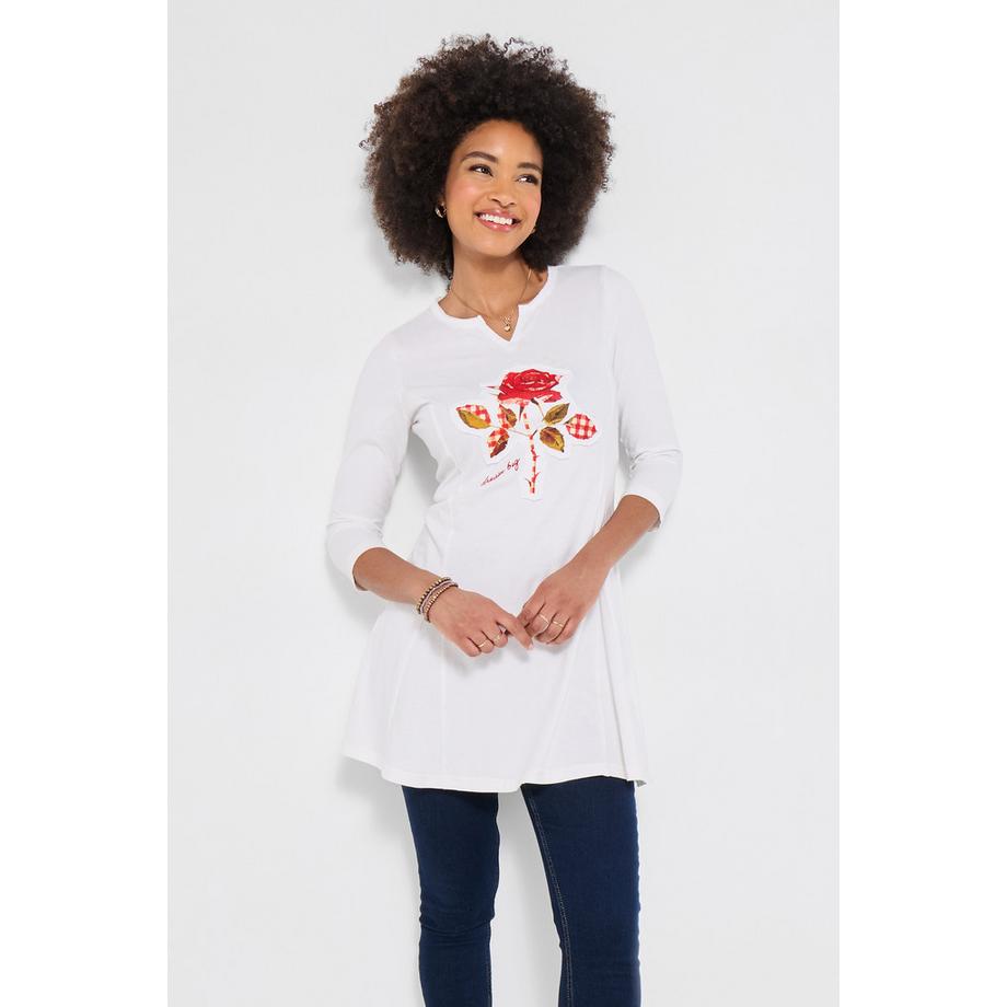 Jersey-Tunika mit Rosenprint und Godet-Einsätzen
