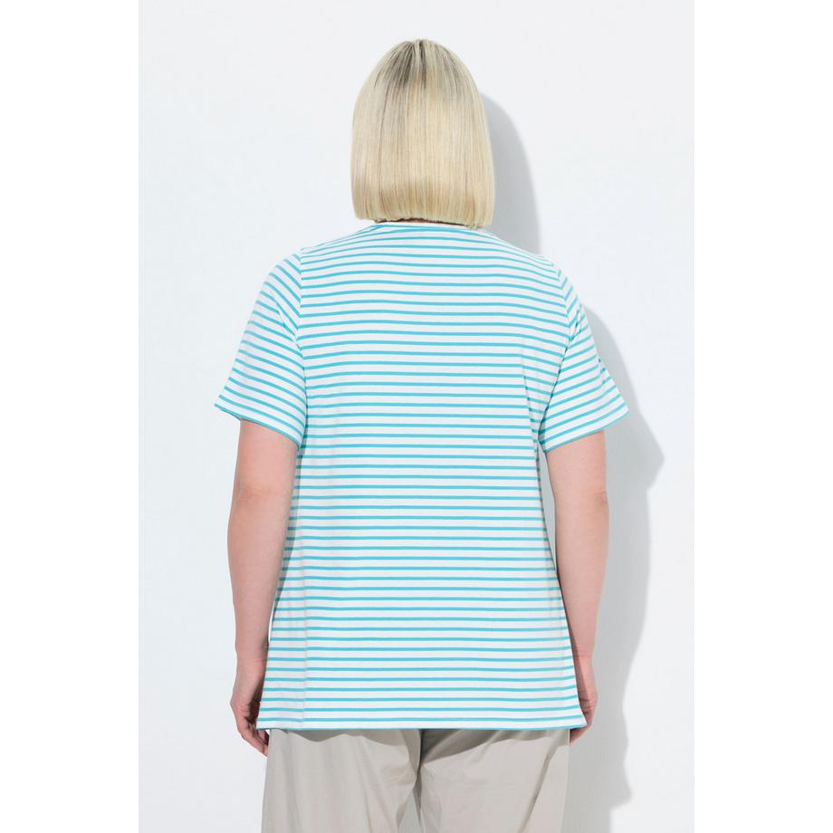 Ulla Popken Ringel Palmenstickerei Rundhals Halbarm T-Shirt  