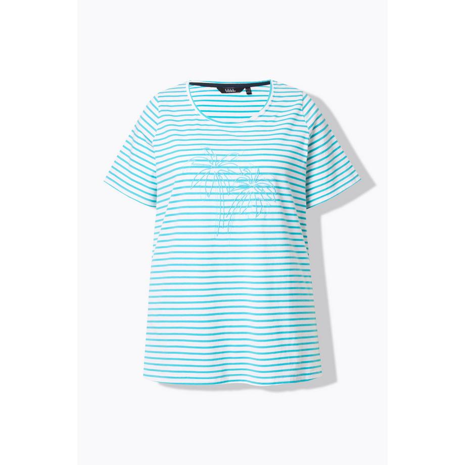 Ulla Popken Ringel Palmenstickerei Rundhals Halbarm T-Shirt  