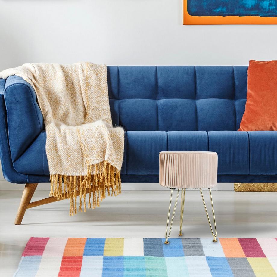 Northix Tabouret en velours avec pieds dorés  