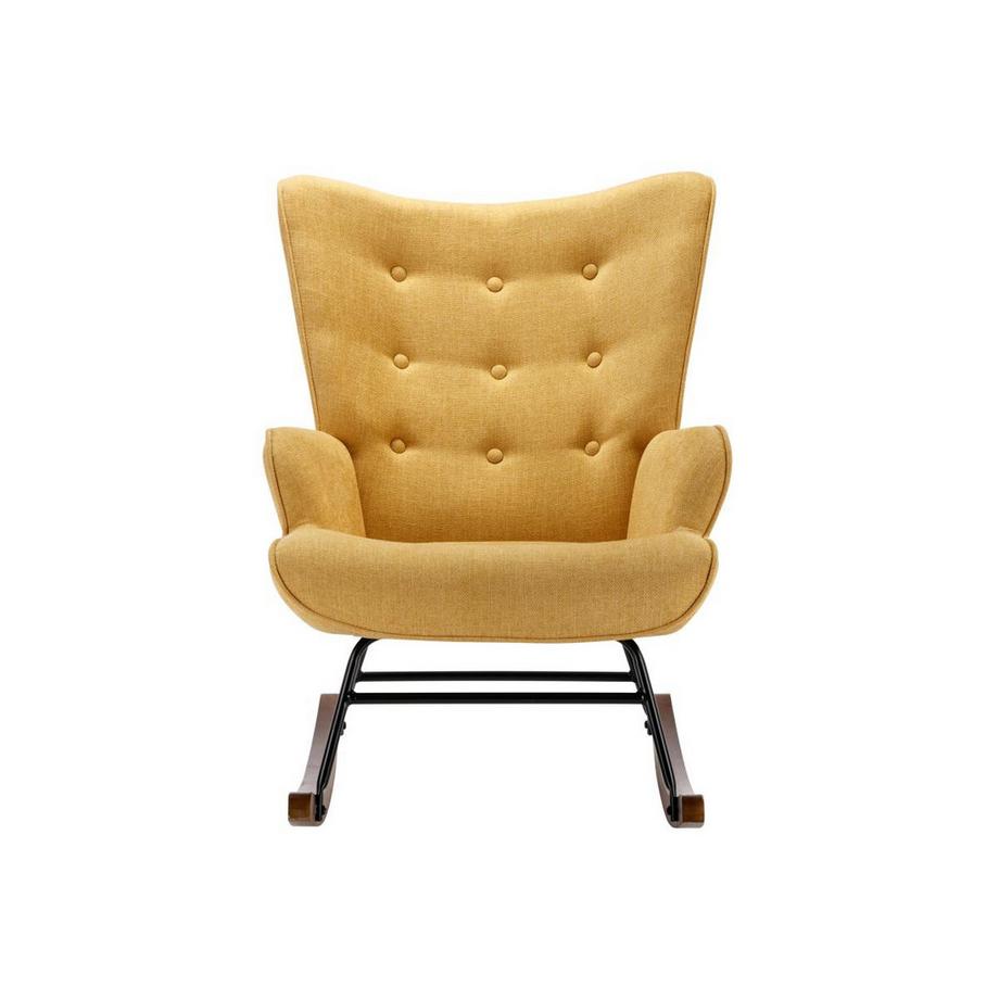 Vente-unique Fauteuil à bascule en tissu chiné jaune moutarde ELMINA II  