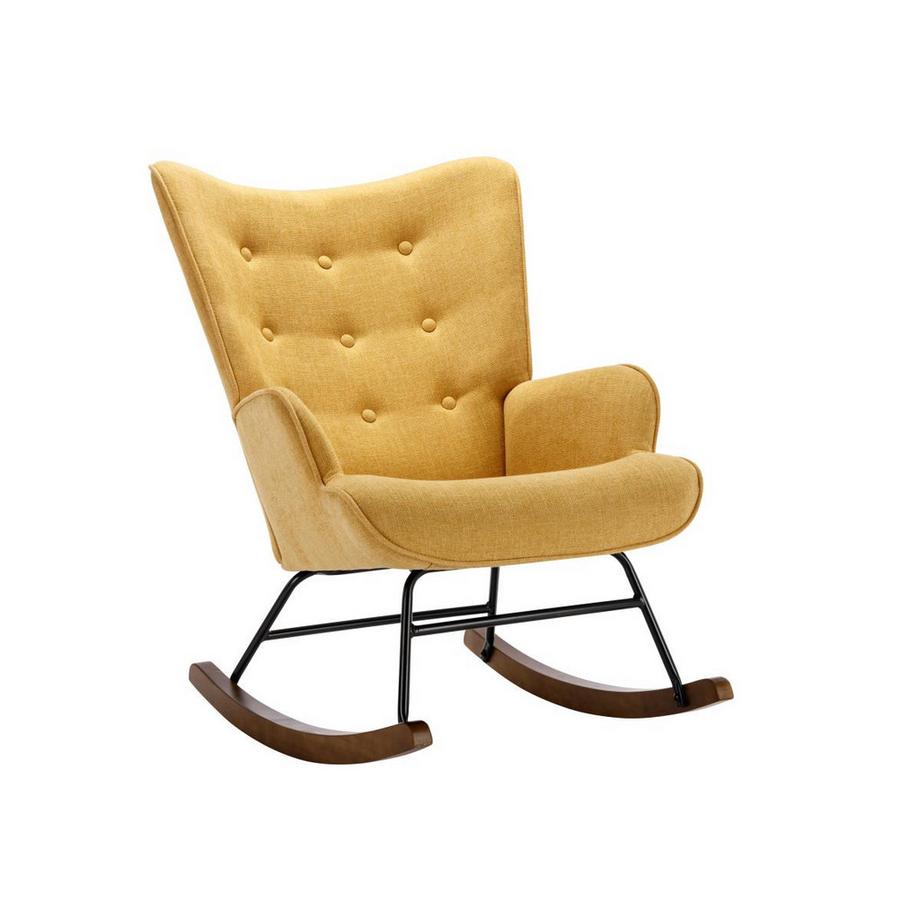 Vente-unique Fauteuil à bascule en tissu chiné jaune moutarde ELMINA II  