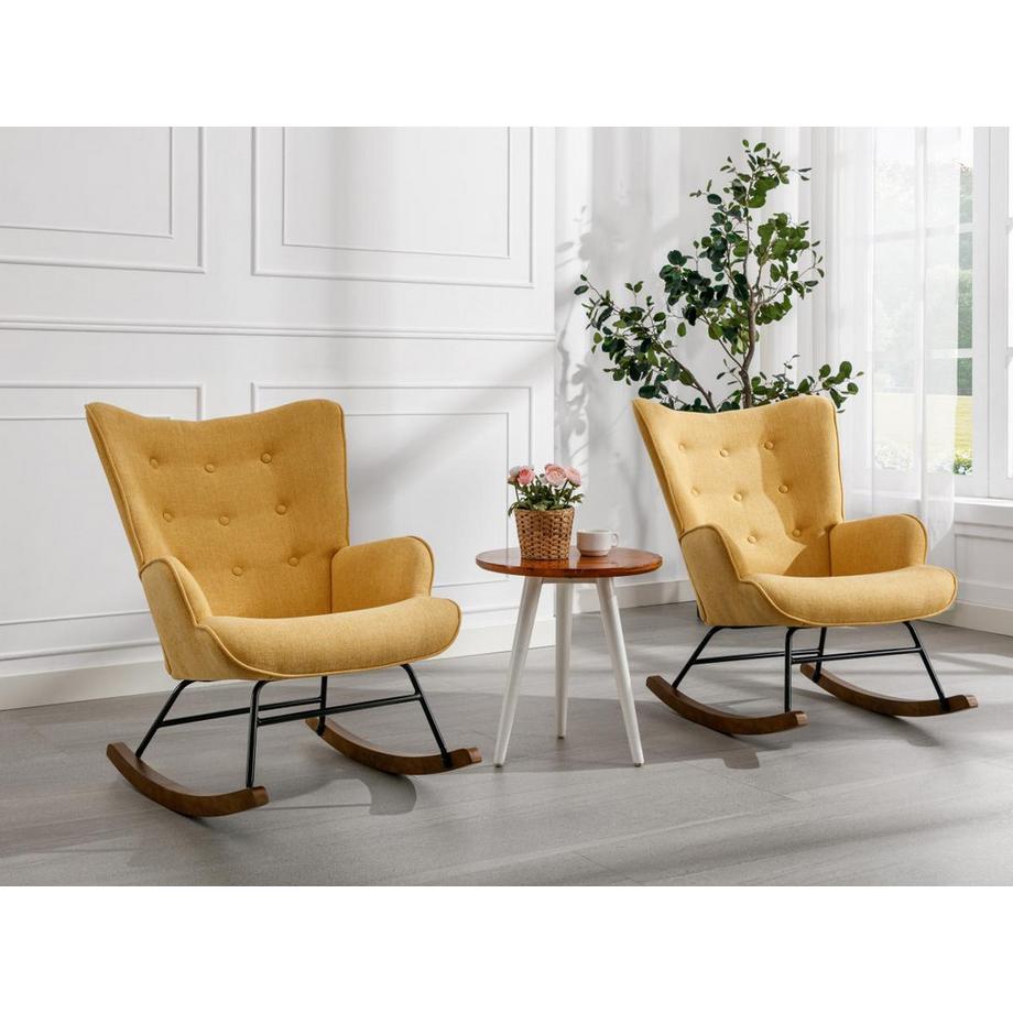 Vente-unique Fauteuil à bascule en tissu chiné jaune moutarde ELMINA II  
