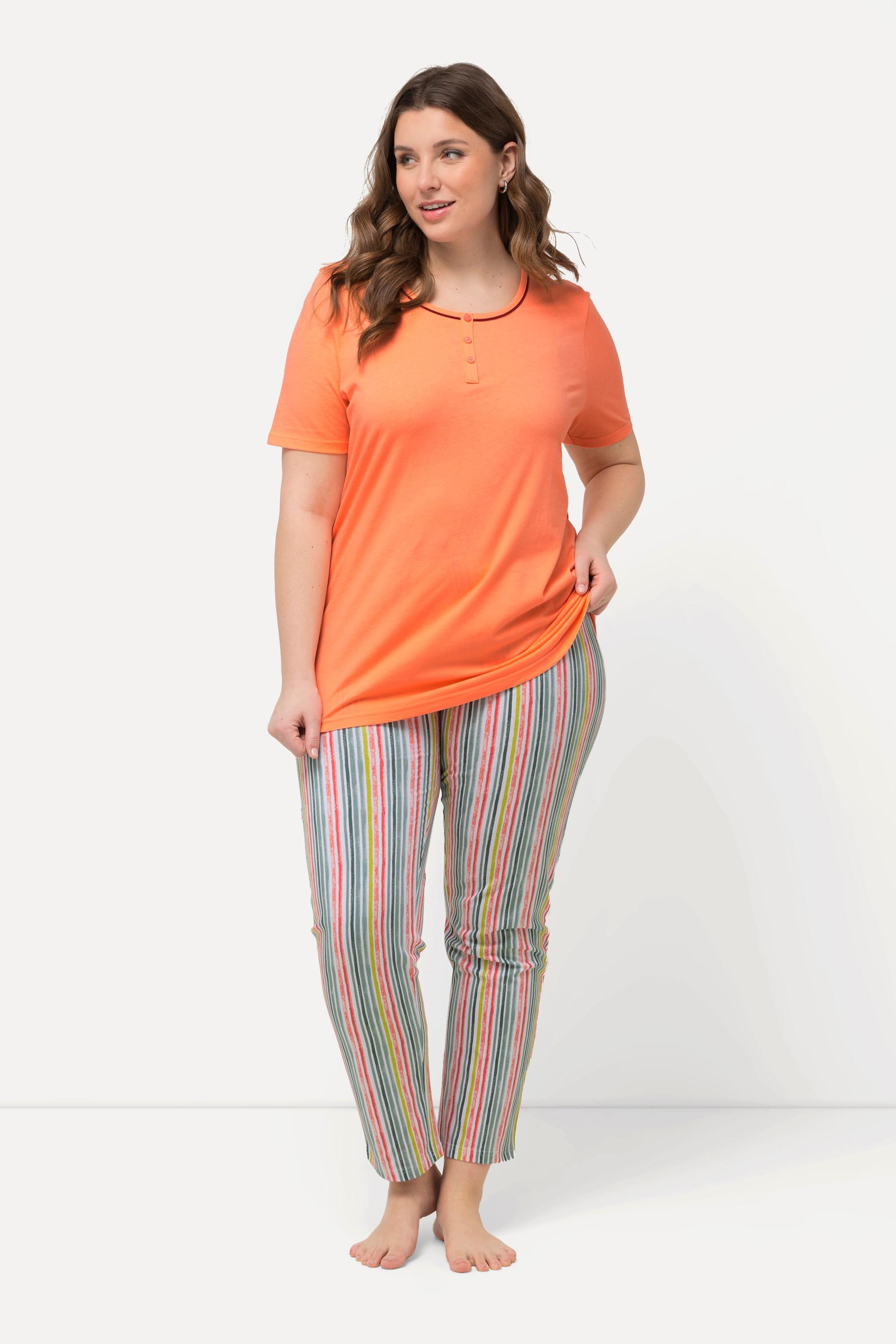 Ulla Popken Pyjama Boutons Fantaisie Col Rond Manches Courtes  