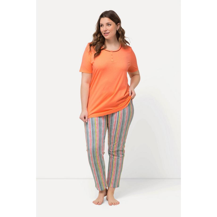 Ulla Popken Schlafanzug Zierknöpfe Rundhals Halbarm  