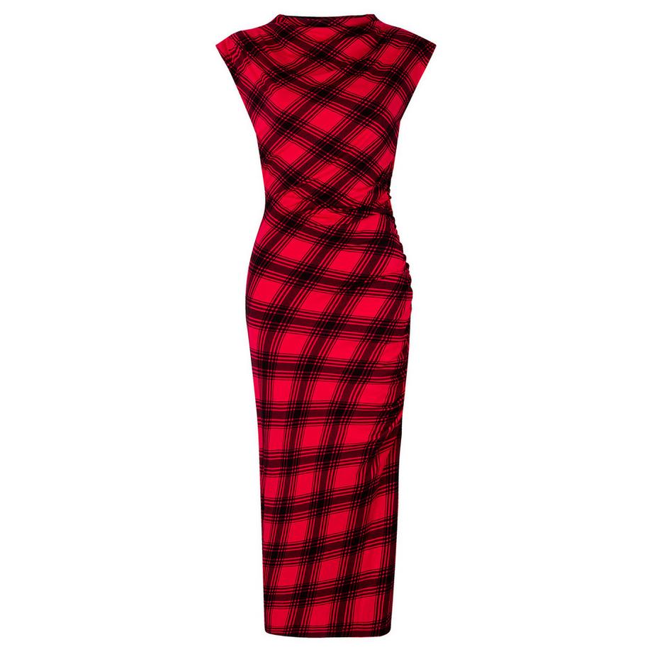 Joe Browns Robe Midi Moulante Jersey Carreaux Col Entonnoir  