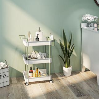 Northio Carrello Con Rotelle, Carrello Di Servizio Con 3 Ripiani E Cestello Pensile, Carrello Portaoggetti Con Maniglia, Carrello Da Cucina, Acciaio, Bianco  