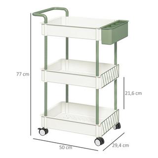 Northio Carrello Con Rotelle, Carrello Di Servizio Con 3 Ripiani E Cestello Pensile, Carrello Portaoggetti Con Maniglia, Carrello Da Cucina, Acciaio, Bianco  