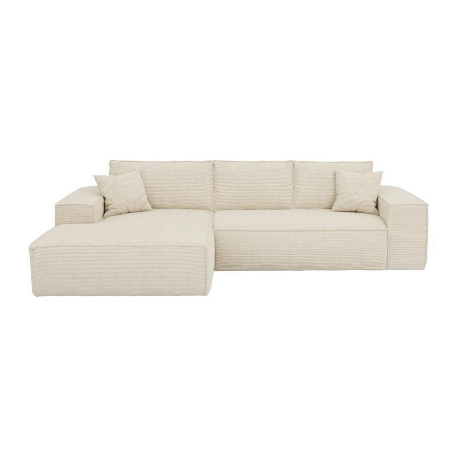 Vente-unique Canapé d'angle gauche convertible express en velours côtelé beige - Couchage 140 cm - Matelas 14 cm avec mémoire de forme - AMELIA  