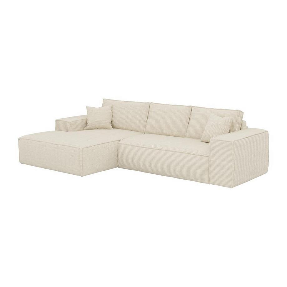Vente-unique Canapé d'angle gauche convertible express en velours côtelé beige - Couchage 140 cm - Matelas 14 cm avec mémoire de forme - AMELIA  