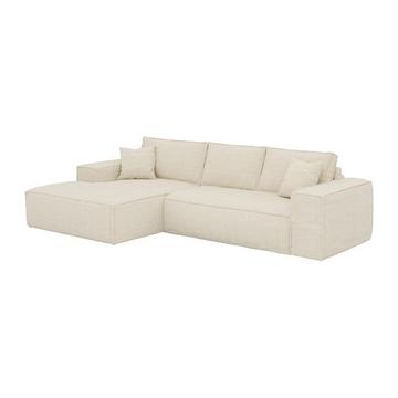 Eckschlafsofa mit Matratze - Ecke links - Cord - Beige - Liegefläche 140 cm - Matratze 14 cm mit Memory Schaum - AMELIA
