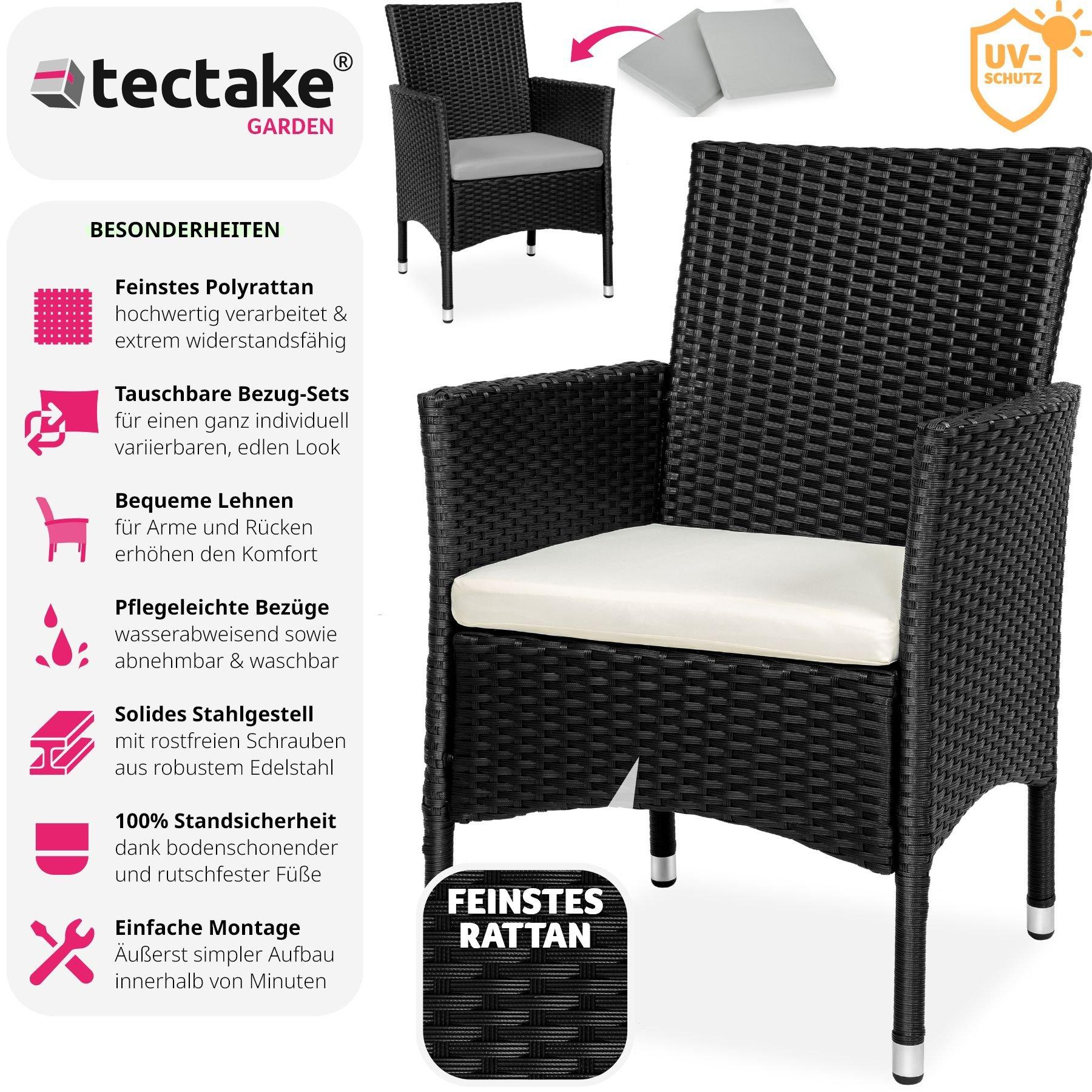 Tectake Lot de 2 fauteuils de jardin en rotin avec 2 sets de housses  