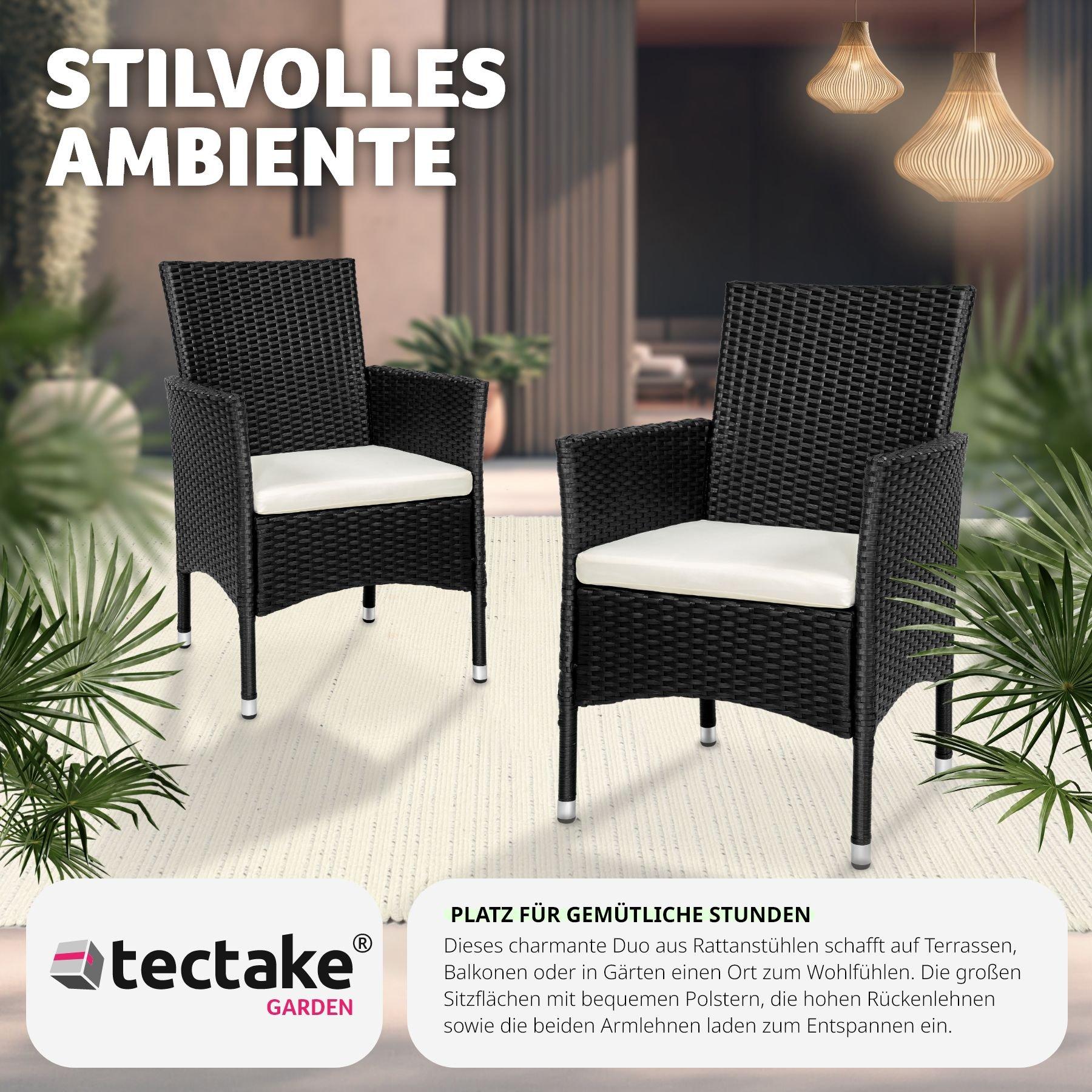 Tectake Lot de 2 fauteuils de jardin en rotin avec 2 sets de housses  