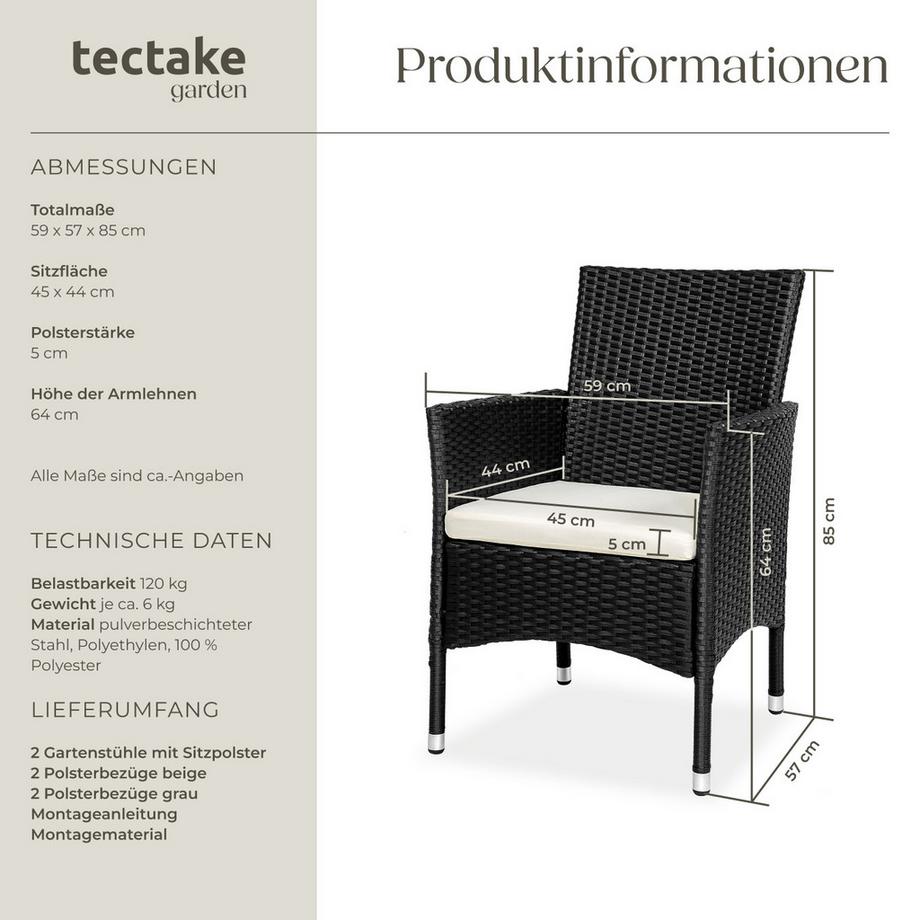 Tectake Set di 2 sedie in rattan Nantes  robuste  