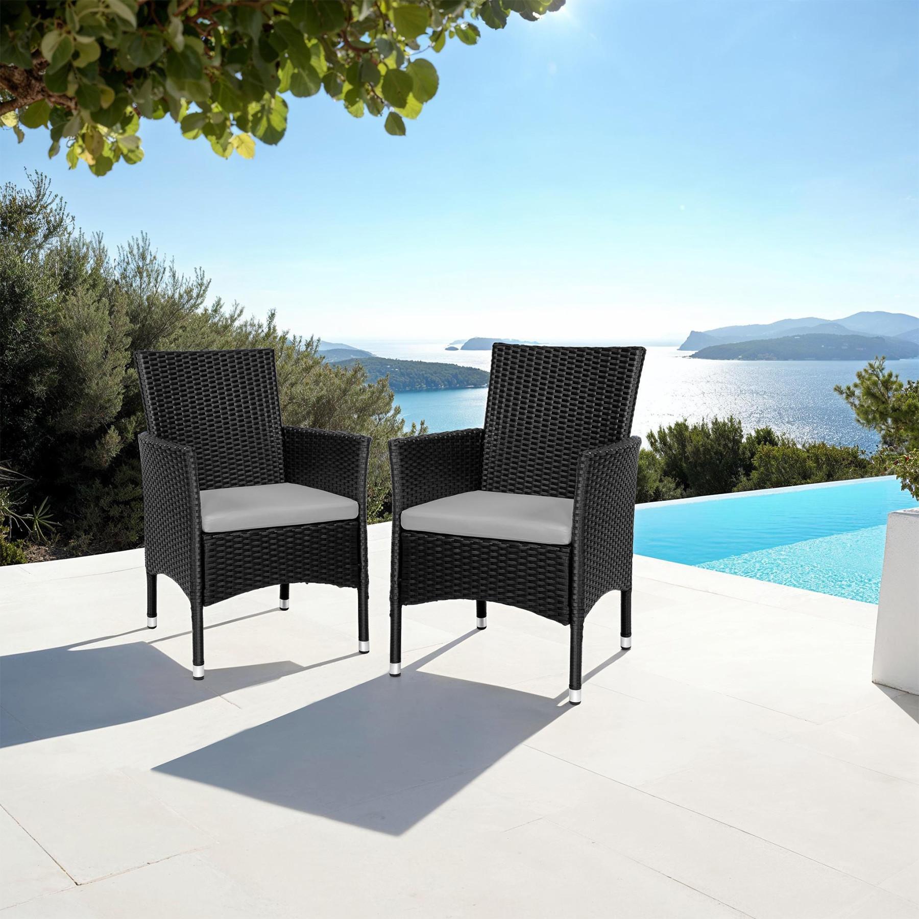 Tectake Lot de 2 fauteuils de jardin en rotin avec 2 sets de housses  