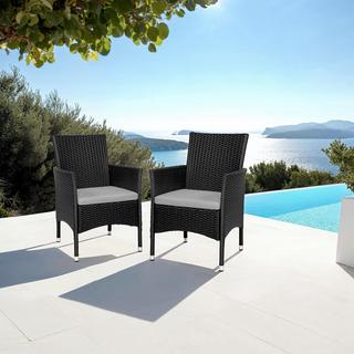 Tectake Lot de 2 fauteuils de jardin en rotin avec 2 sets de housses  