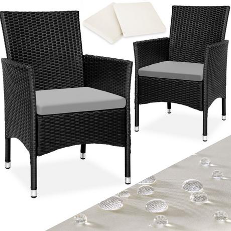 Tectake Lot de 2 fauteuils de jardin en rotin avec 2 sets de housses  