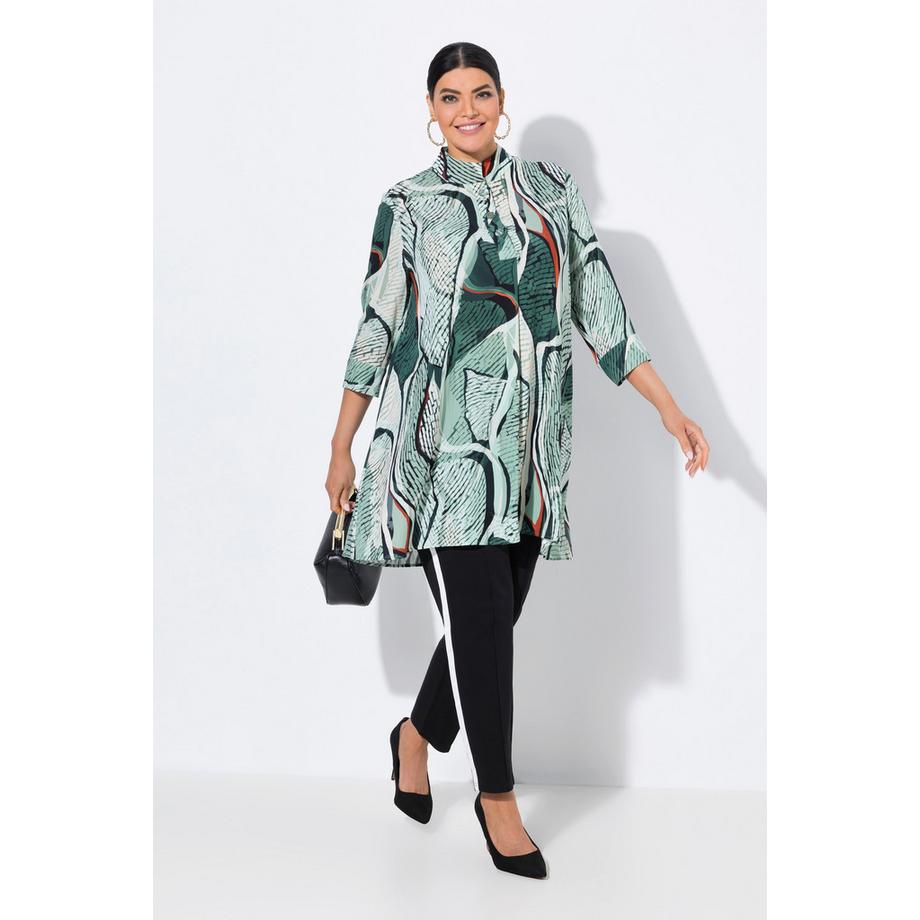 Ulla Popken Tunica Linea ad A Collo Alto Pieghe Decorative Maniche 3/4  