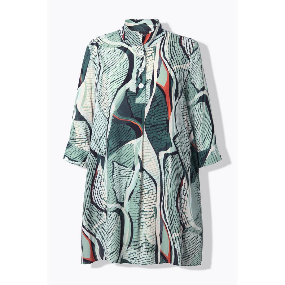 Ulla Popken Tunica Linea ad A Collo Alto Pieghe Decorative Maniche 3/4  