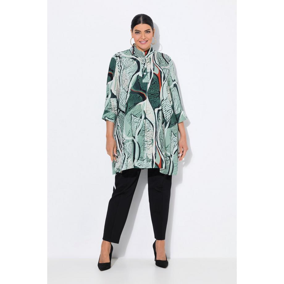 Ulla Popken Tunica Linea ad A Collo Alto Pieghe Decorative Maniche 3/4  