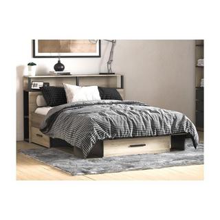 Vente-unique Lit avec rangements 140 x 190 cm + Sommier + Matelas - Coloris : Naturel et noir - NOALIA  