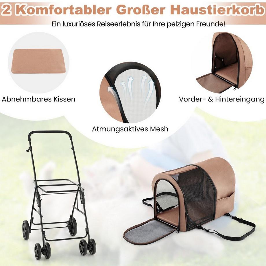 B2X  2 Etagen Hundewagen bis 16 kg Hundebuggy mit Netzfenstern Getränkehalter 