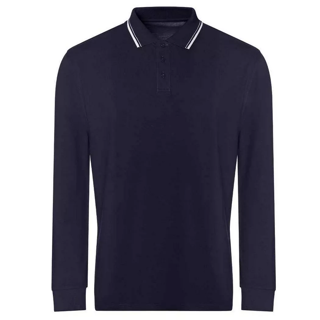 AWDis - Poloshirt Mit kontrastfarbenen Streifen Langärmlig, für Herren, Marine, Größe XL