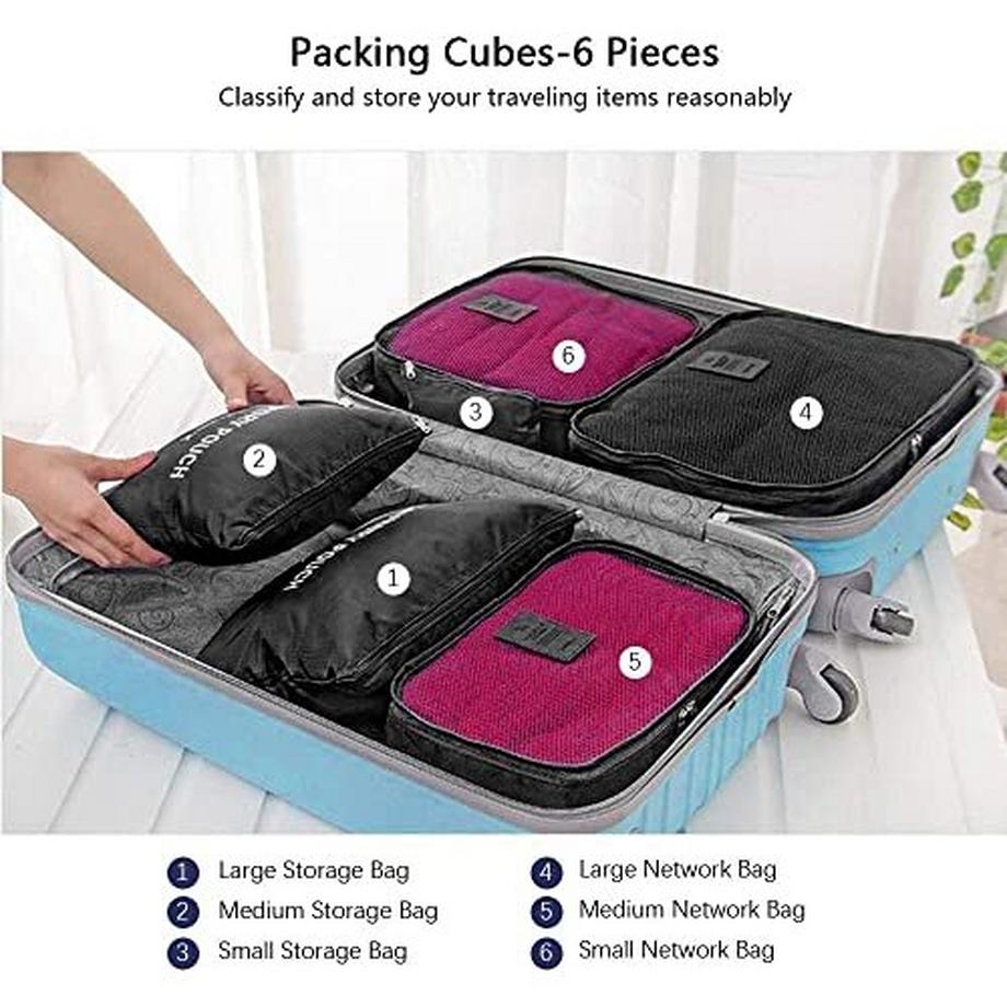 Only-bags.store  Kofferorganisator, 8-in-1-Set Gepäckorganisator, wasserdichte Reisekleidersäcke mit 2 Schuhsäcken, 3 Packwürfeln und 3 Aufbewahrungsbeuteln, für Kleidung, Schuhe, Kosmetika, 