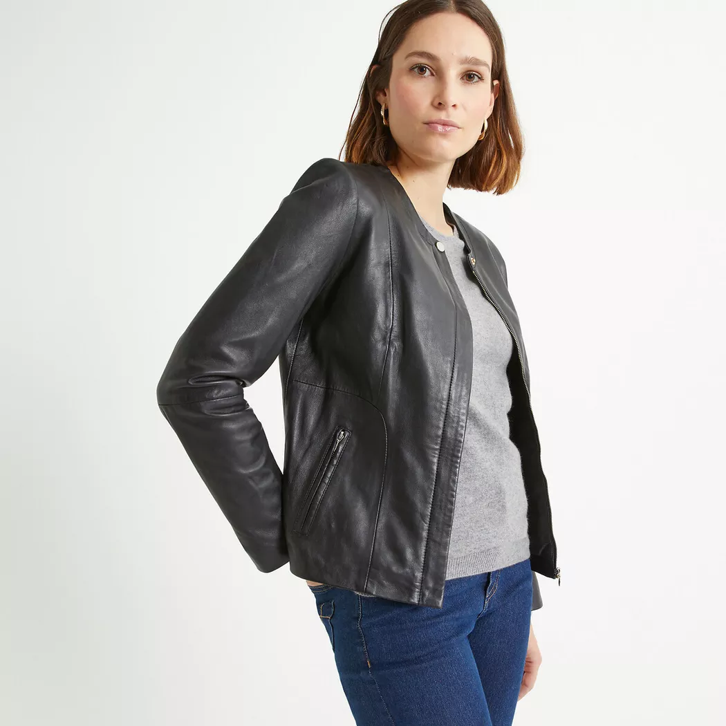 La Redoute Collections - Kurzer Blouson aus Schafsleder, für Damen, Schwarz, Größe 48