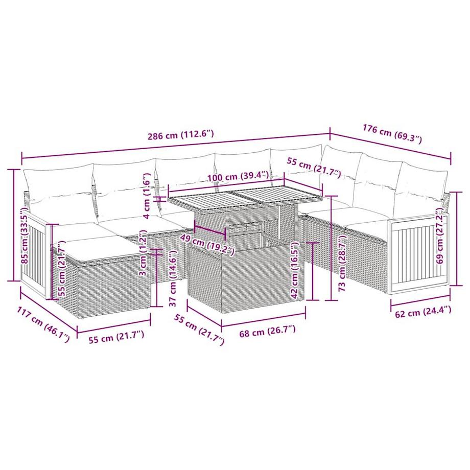 VidaXL Ensemble de canapés de jardin rotin synthétique  