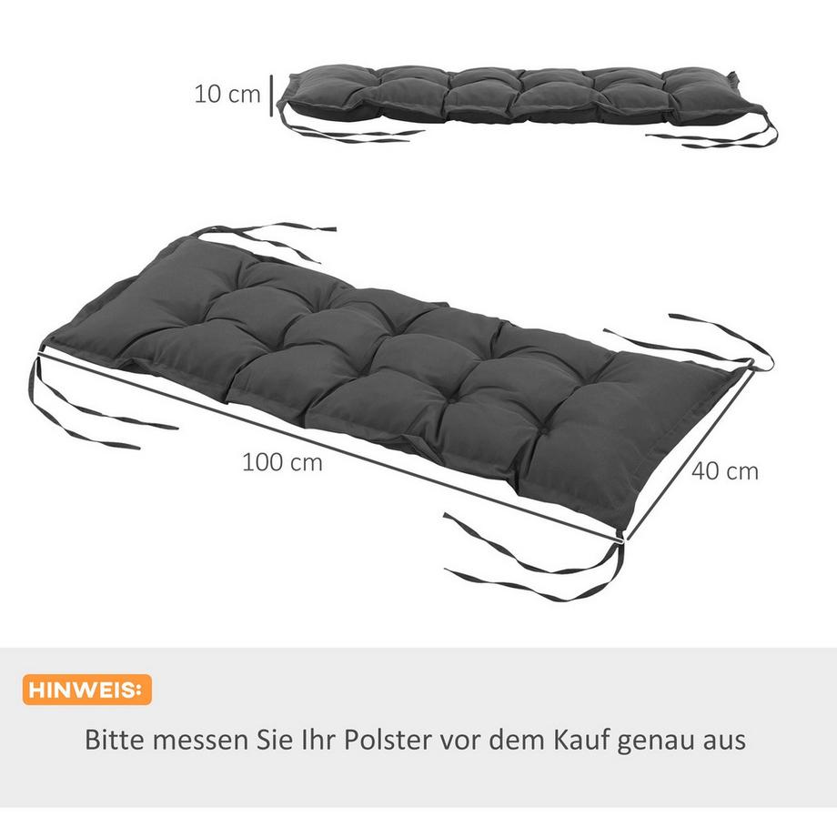 Northio Cuscino per sedile Cuscino per sedia 100x40 cm con lacci, imbottitura spessa 10 cm, cuscino per sedile lavabile per casa, giardino, divano, sedie, grigio scuro  