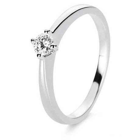 MUAU Schmuck  Bague solitaire 585/14K or blanc diamant 0,2ct. 