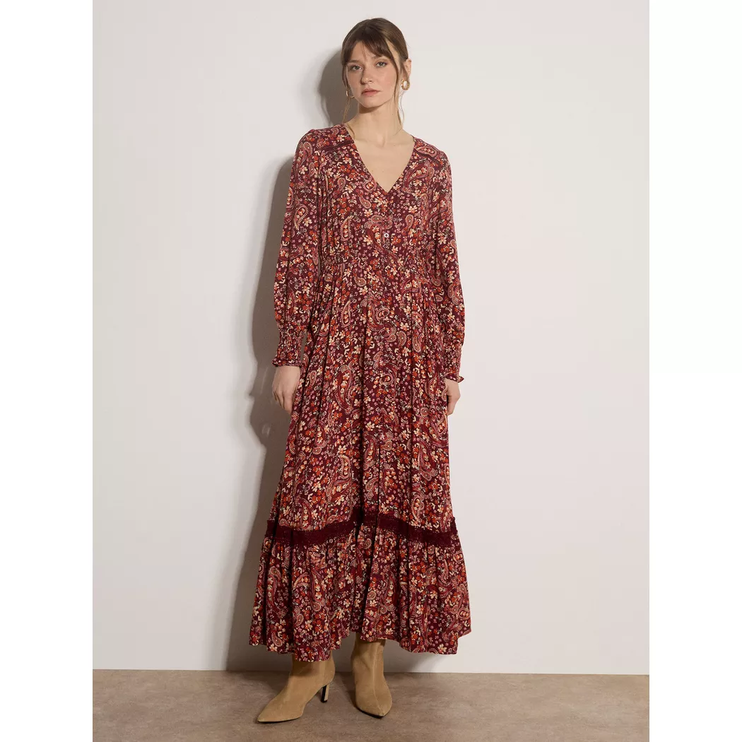 APRICOT - Paisley-Blumen-Maxikleid, für Damen, Weinrot, Größe XS