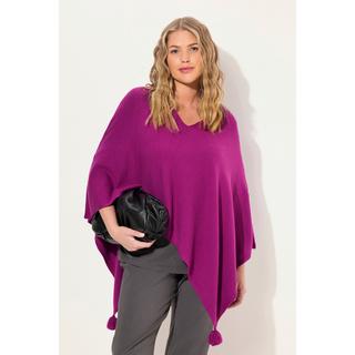 Ulla Popken  Poncho di maglia smanicato con orlo a punta, nappe e scollo a V 